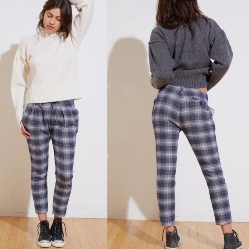 NSF Blue Plaid Cropped Pleated Pants size 27